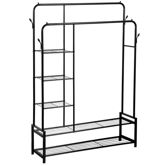 House of Home Double Clothes Rail with 2 Shoe Racks ,3 Shelves