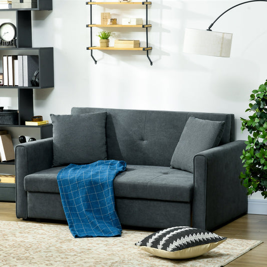 HOMCOM 2 Seater Modern Sofa Bed with Hidden Storage - Dark Grey