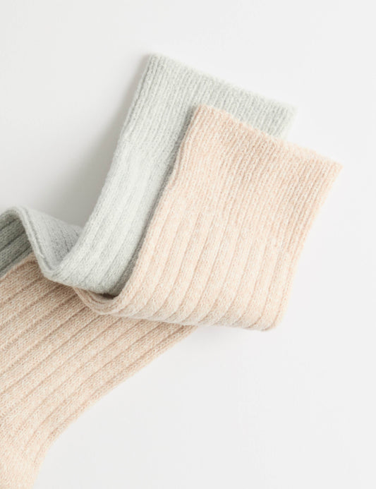 2pk Ribbed Mid Calf Socks