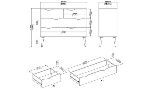Tvilum Oslo 4 Drawer Chest - White & Oak