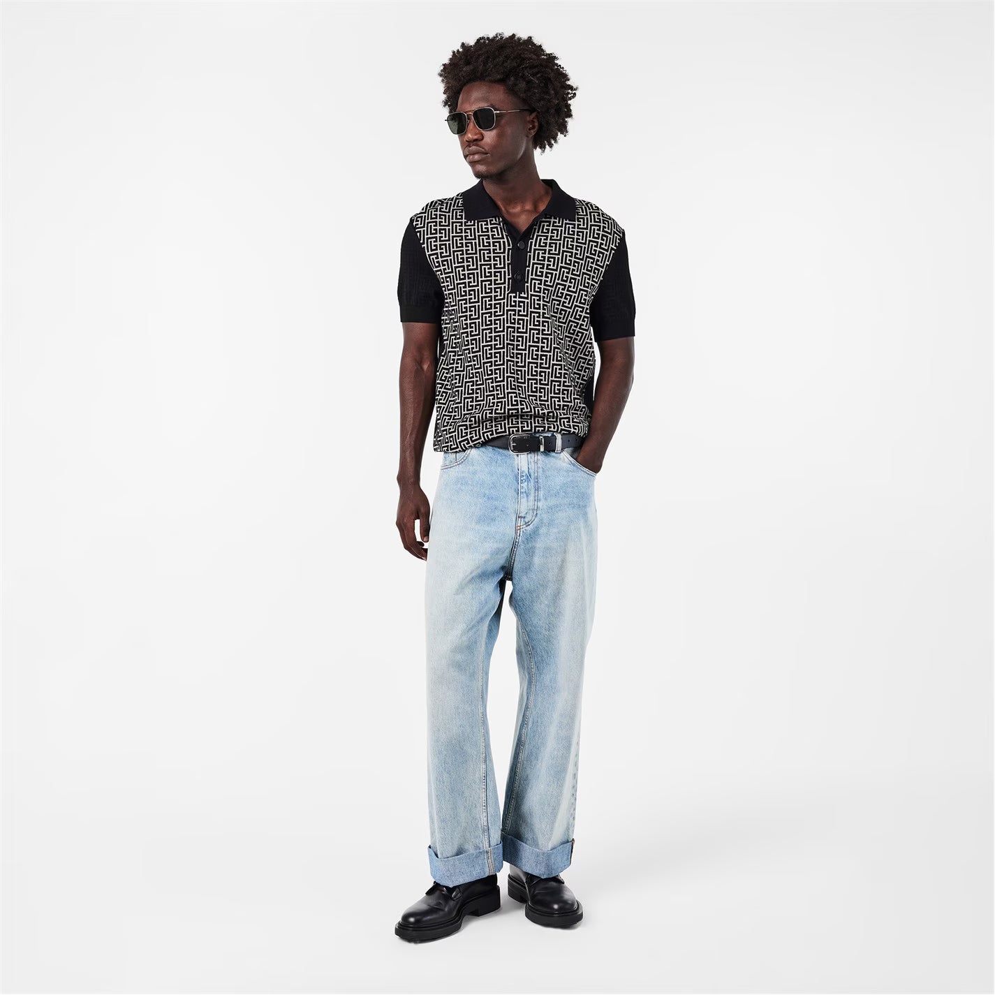 BALMAIN Men's Mono Short-Sleeve Polo Shirt