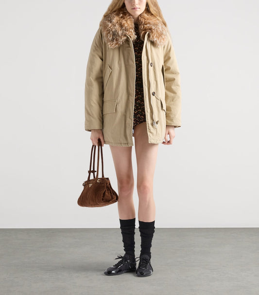 Prada Down Cotton Shearling-Collar Jacket