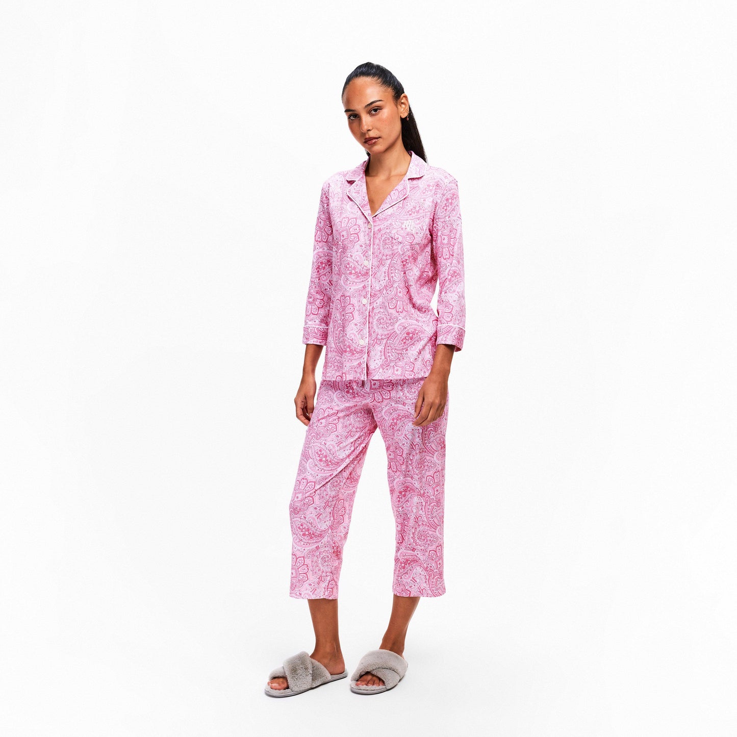 Lauren by Ralph Lauren Women's 3/4 Sleeve Notch Collar Long Pyjama Set