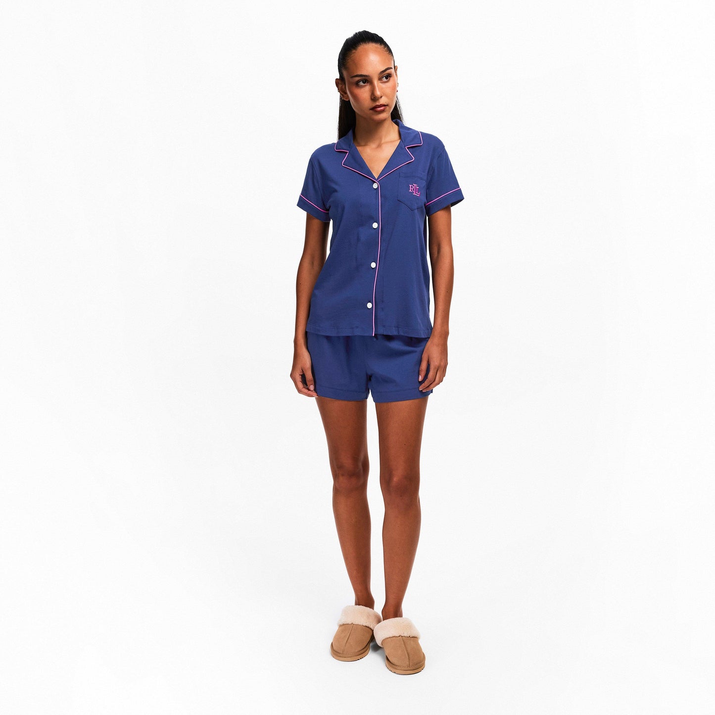 Lauren by Ralph Lauren Womens Notch Collar Short Sleeve Pyjama Set