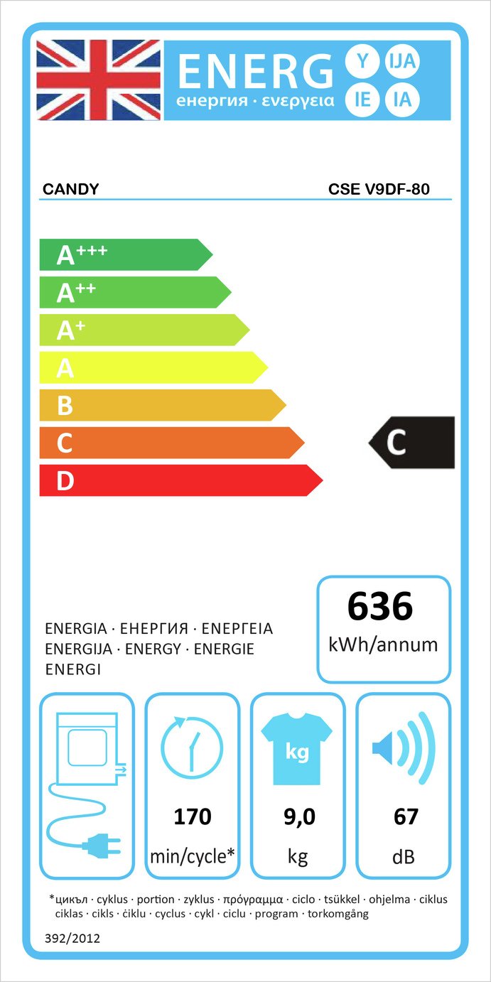 Candy CSE V9DF80 9KG Vented Tumble Dryer - White