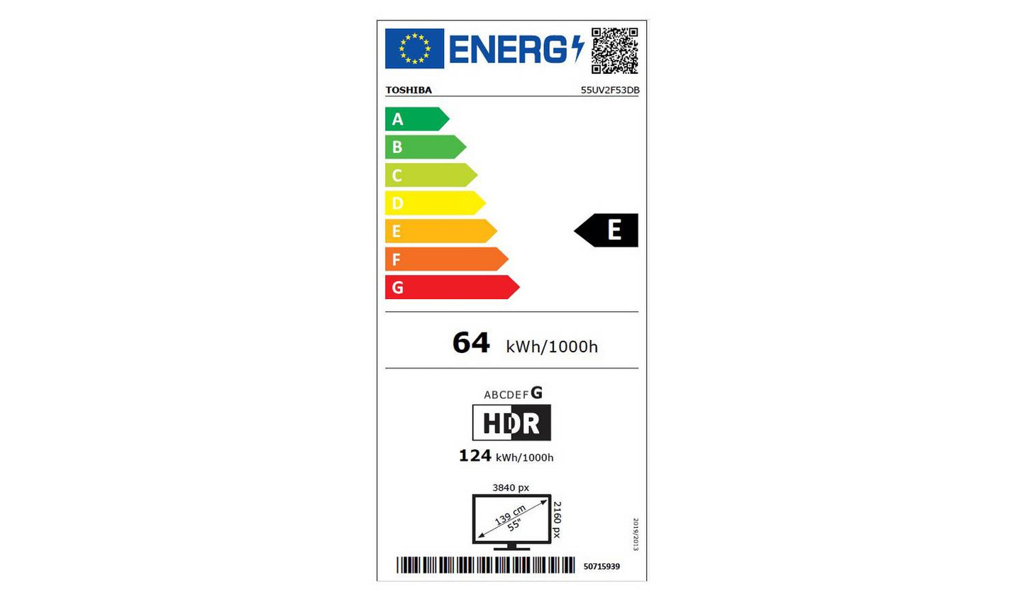Toshiba 55 Inch 55UV2F53DB Smart 4K UHD HDR LCD Freely TV