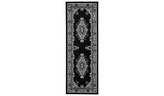 Homemaker Bukhura Traditional Black Cut Pile Runner-67x200cm