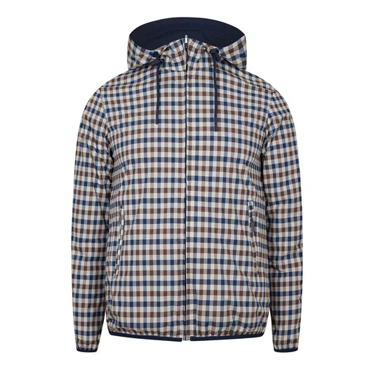 Men's Reversible Check Hooded Long Sleeve Rain Anorak