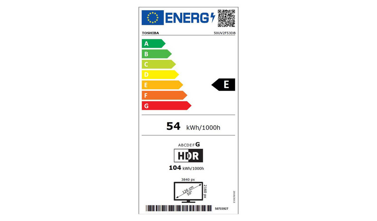 Toshiba 50 Inch 50UV2F53DB Smart 4K UHD HDR LCD Freely TV