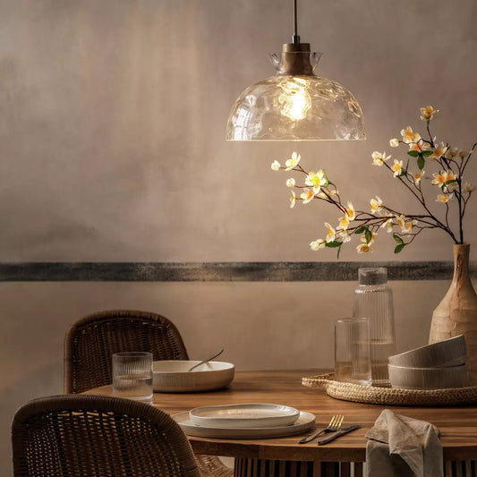 Habitat Vanern Dimple Glass & Wood Pendant Light - Clear