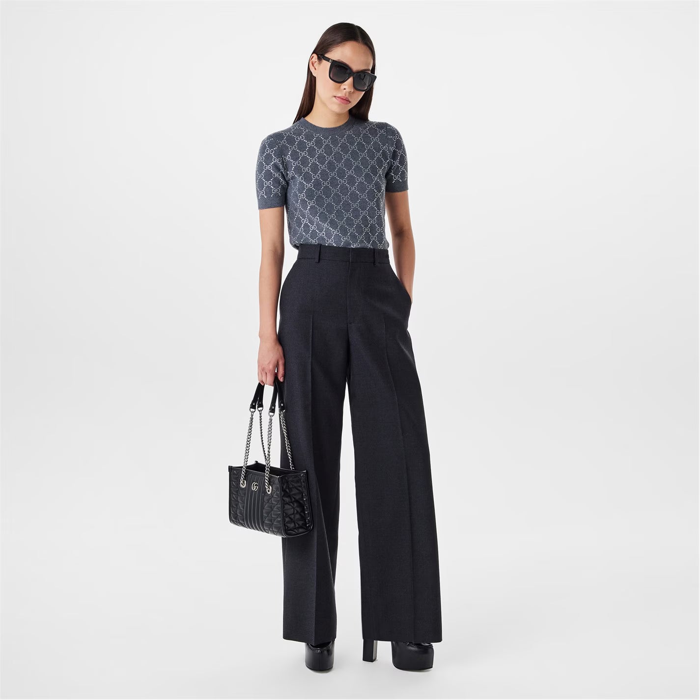 Women's Plain Wool Wide Leg Trousers