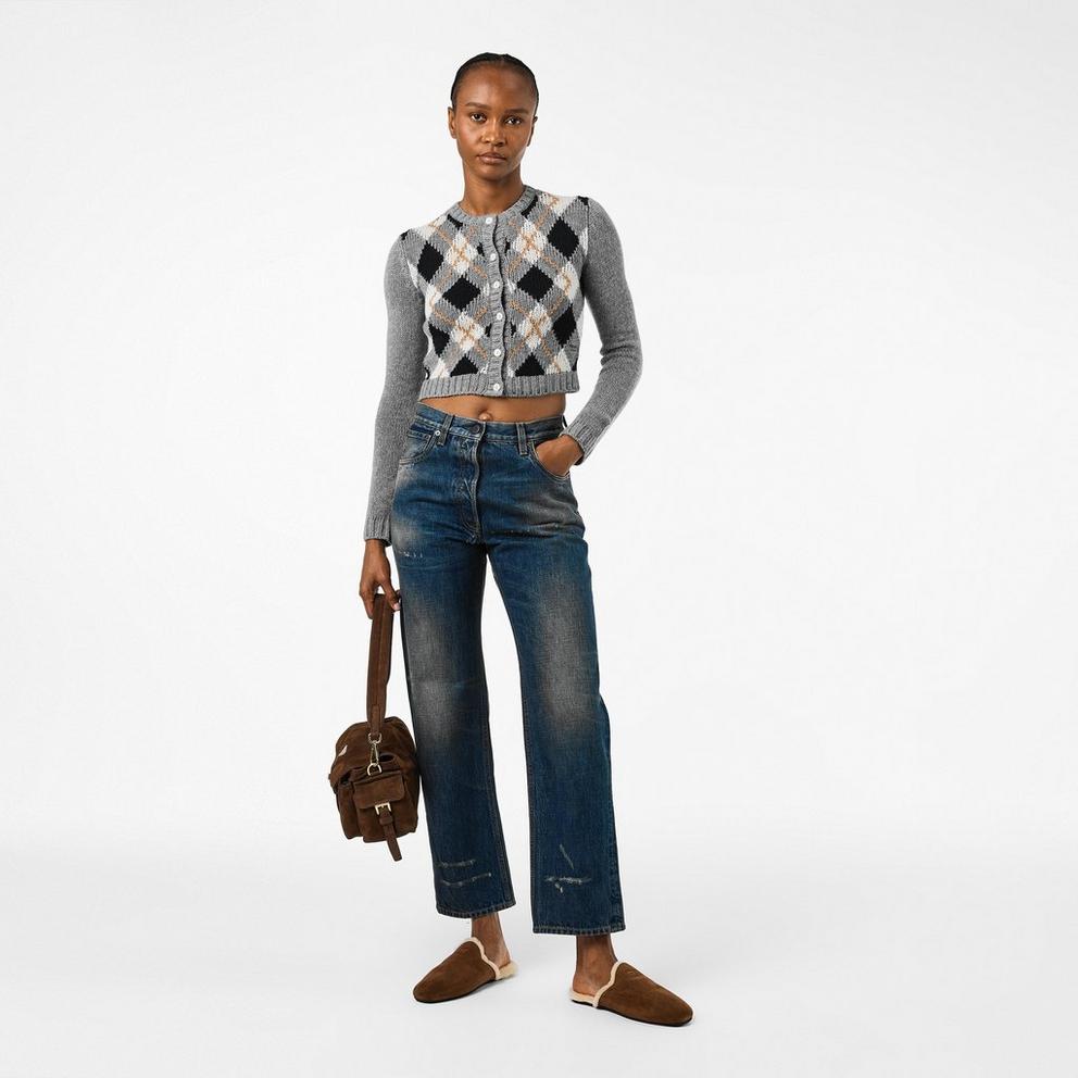 Prada Women's Argyle Fine Knit Cardigan