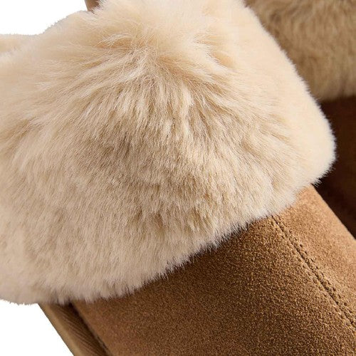 M&S Suede Faux Fur Trim Mule Slipper, Size 8, Chestnut