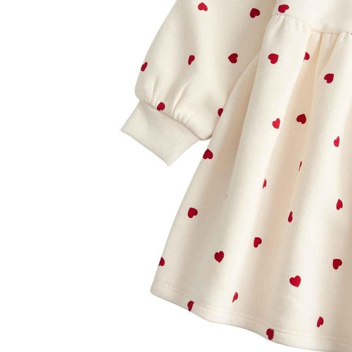 M&S Girls Ditsy Heart Dress, 7-8 Years, Ecru Mix