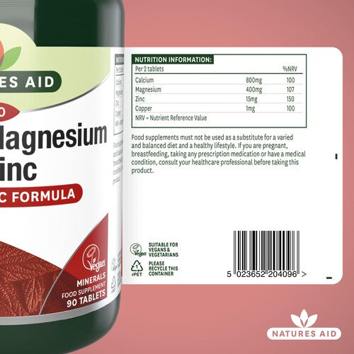 Natures Aid Calcium, Magnesium & Zinc Supplement Tablets