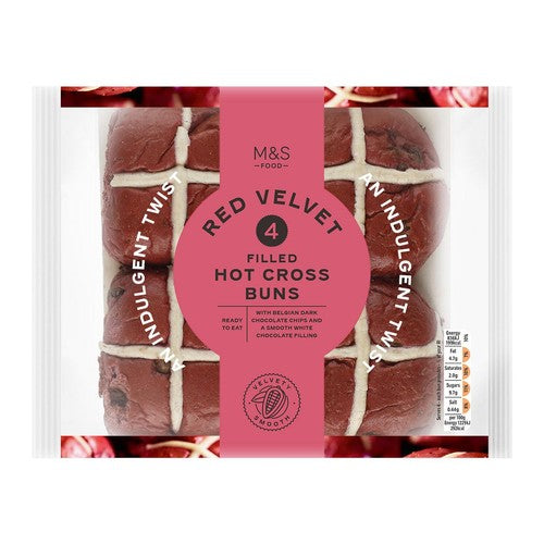 M&S 4 Red Velvet Hot Cross Buns