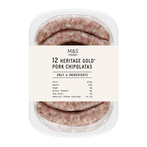 M&S Only 6 Ingredients 6 Heritage Gold Pork Sausages