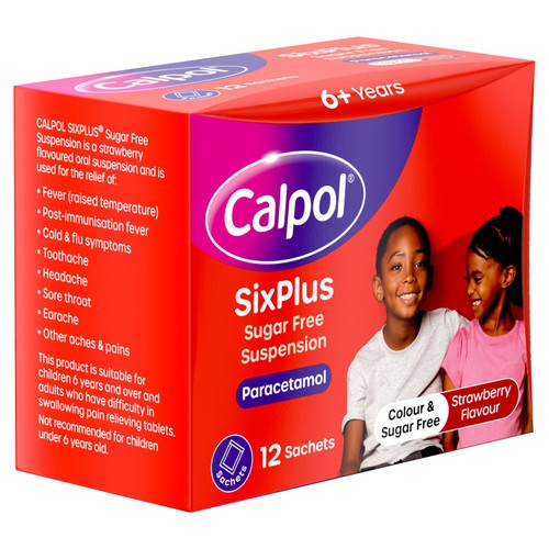 Calpol SixPlus Sugar & Colour Free Suspension Sachets Strawberry 6+ Years
