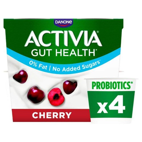 Activia Cherry Fat Free No Added Sugar Gut Health Fruit Yoghurt Multipack