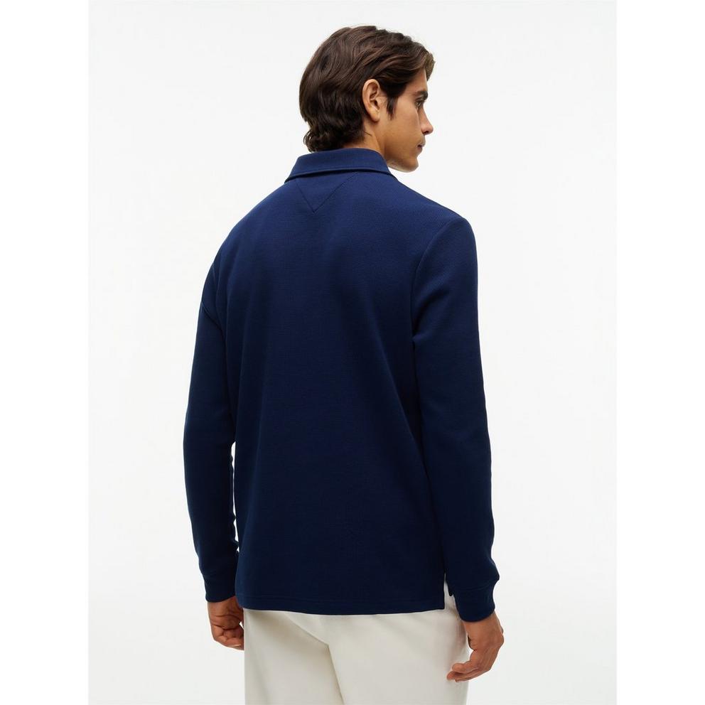 Tommy Hilfiger Men's Waffle Cotton Long-Sleeve Polo Shirt