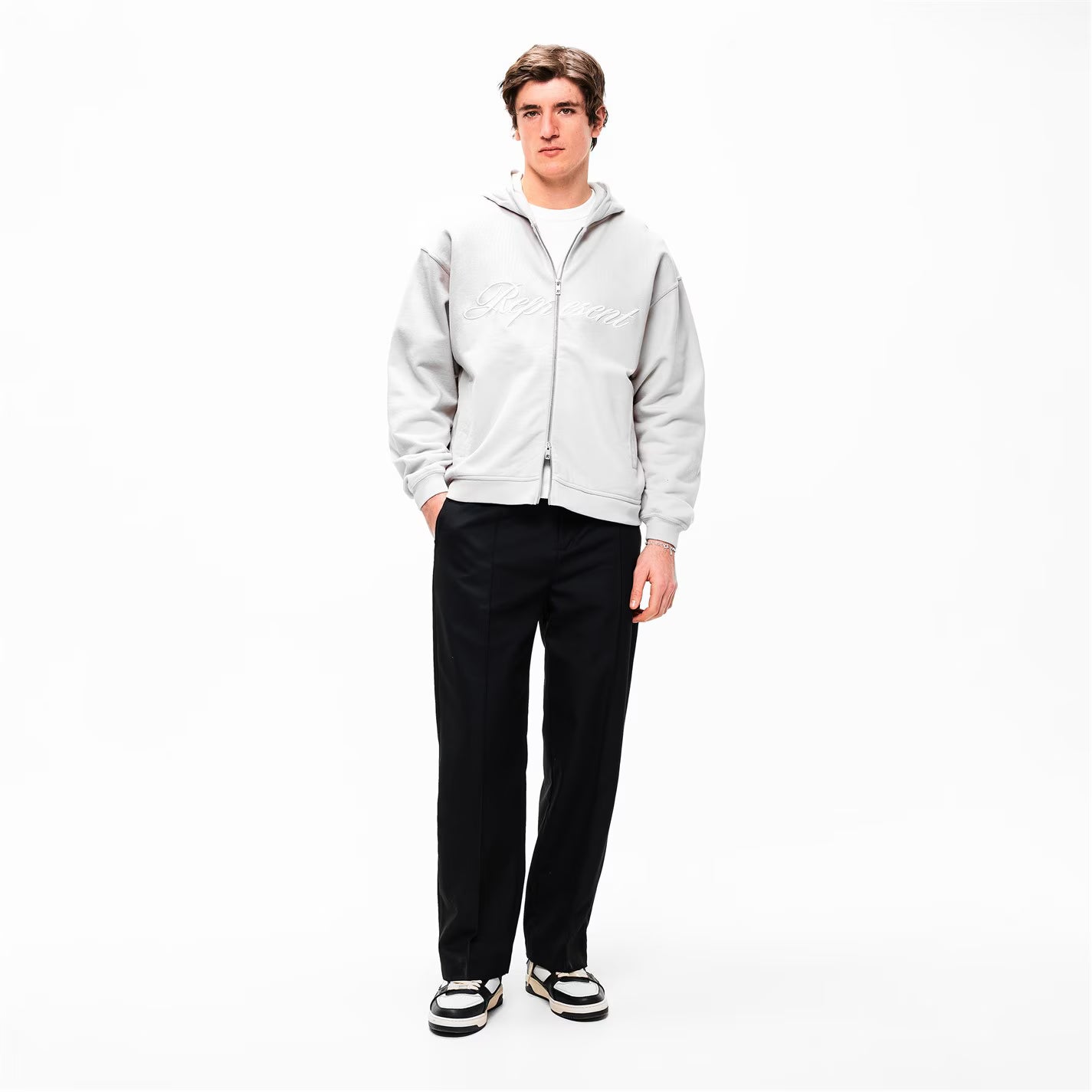 Men's Rep Script Logo Zipped Hoodie, Soft Cotton