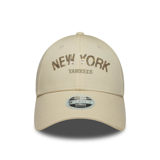 New York Yankees Womens MLB Sequin Wordmark Light Beige 9FORTY Cap