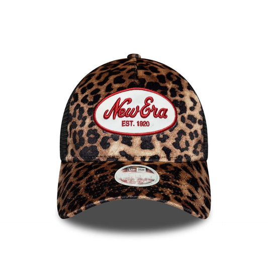 Womens New Era Leopard Light Beige 9FORTY M-Crown A-Frame Trucker Cap