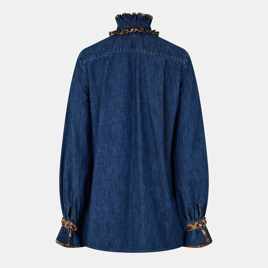 Valentino Embroidered Chambray Denim Top