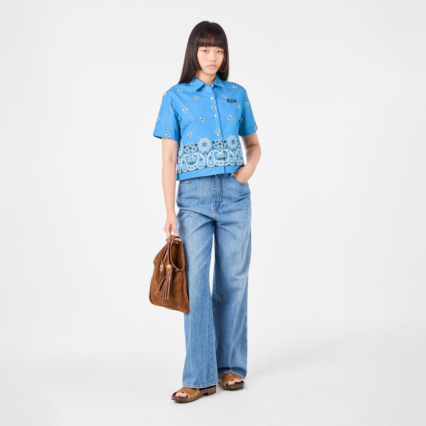 Miu Miu Women's Bandana Short Sleeve Patterned Shirt