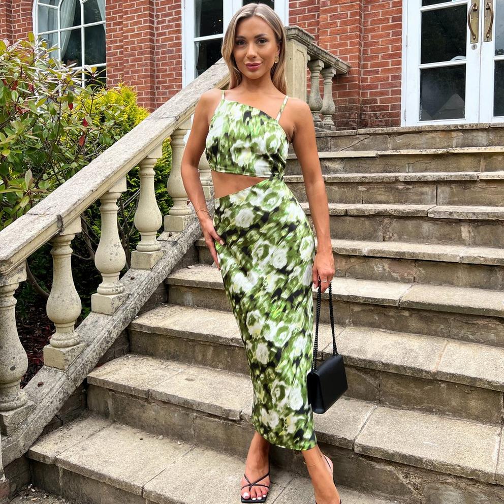 AX Paris Green Printed Asymmetric Cut Out Midi Dress – Interactive Group