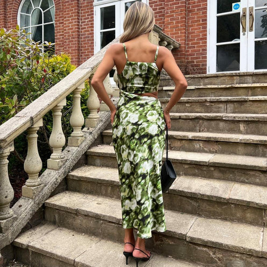 AX Paris Green Printed Asymmetric Cut Out Midi Dress