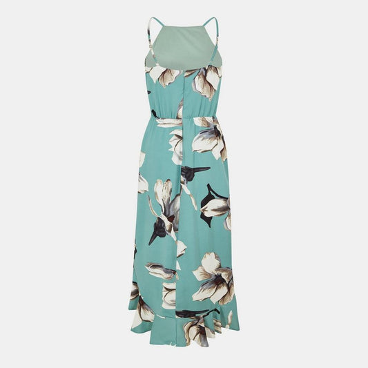 Racer Neck High Low Frill Hem Midi Dress
