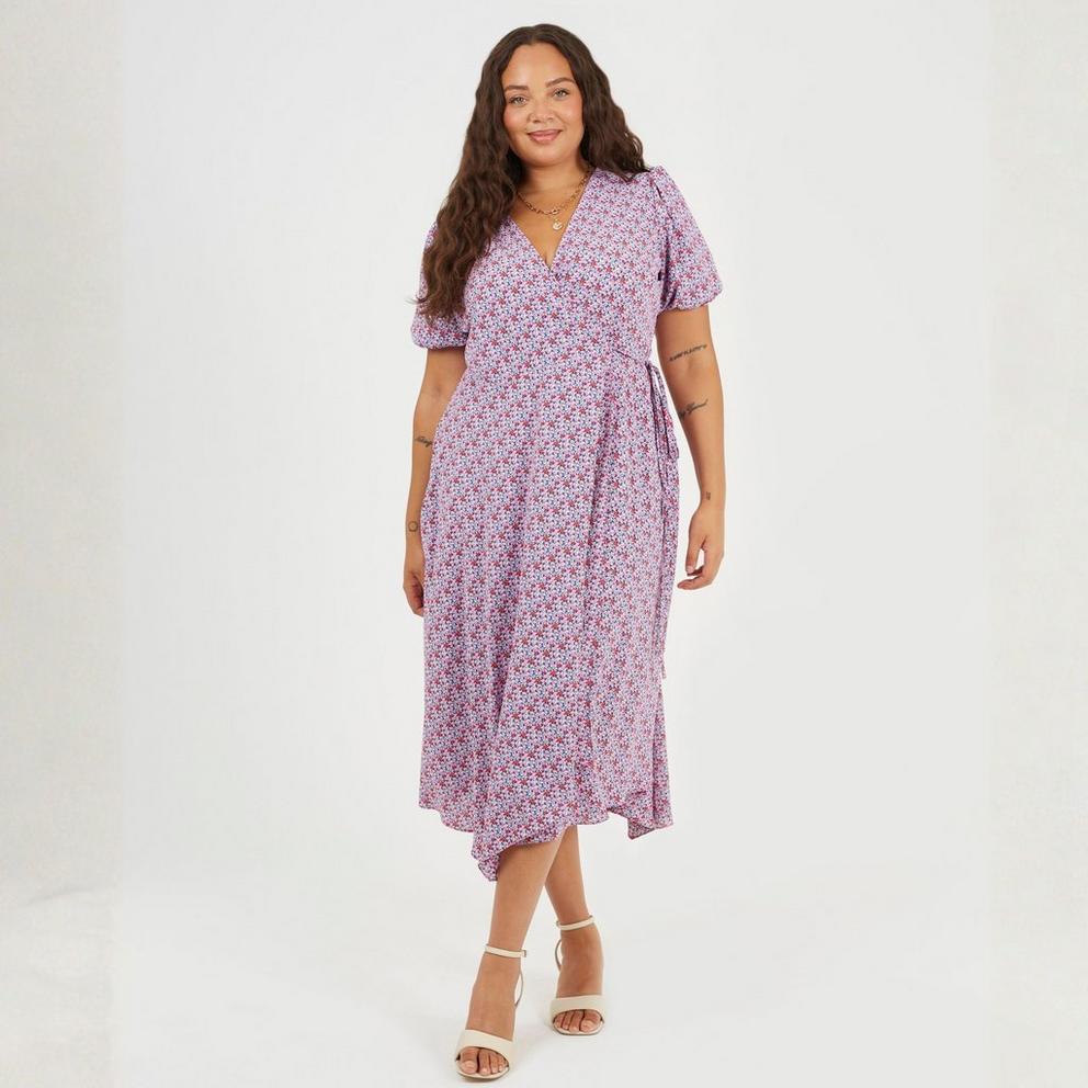 BS Plus Size Wrap Midi Dress with Floral Print