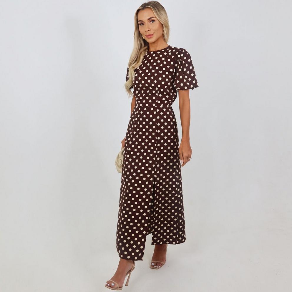 Polka Dot Print Puff Sleeve Midi Dress