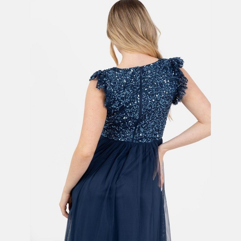 Maya Navy Embellished Twist Bodice Midi Dress