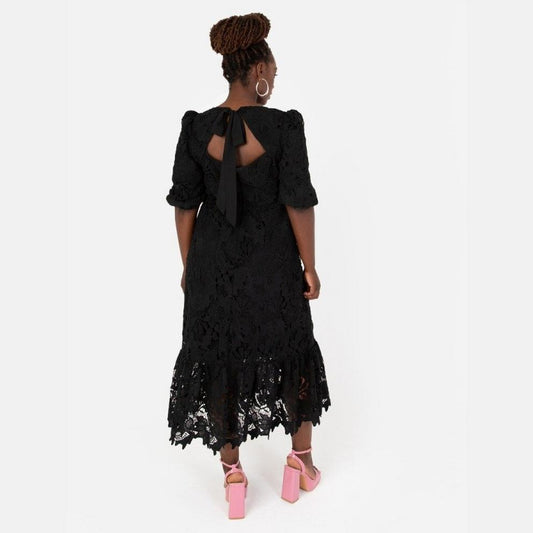 Maya Black Floral Lace Tie-Back Midaxi Dress