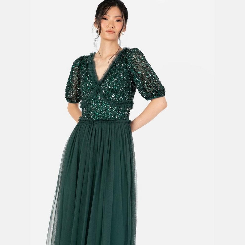 Maya Emerald Green Short Sleeve Embellished Maxi Dress