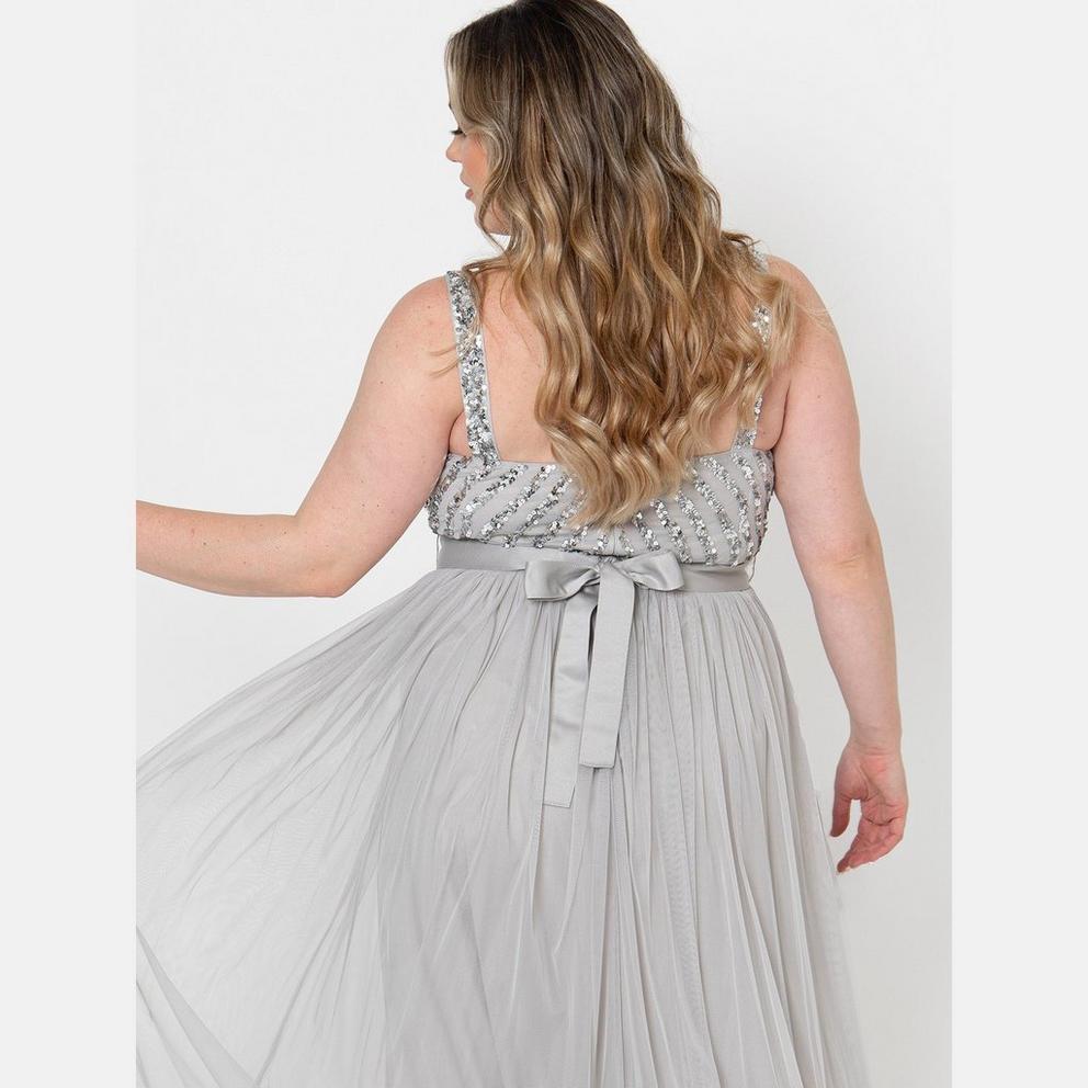 Maya Soft Grey Sleeveless Stripe Embellished Maxi Dress