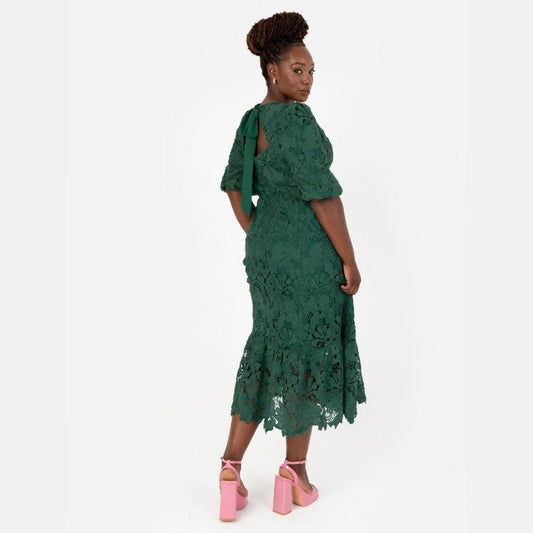 Maya Emerald Floral Lace Tie-Back Midaxi Dress