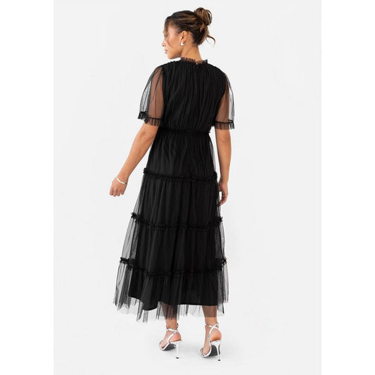 Anaya with Love Black Keyhole Detail Short Sleeve Frill Midaxi Dress