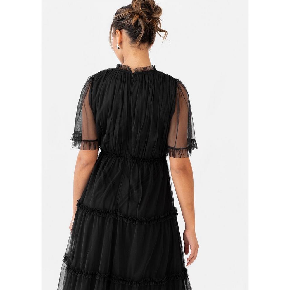 Anaya with Love Black Keyhole Detail Short Sleeve Frill Midaxi Dress