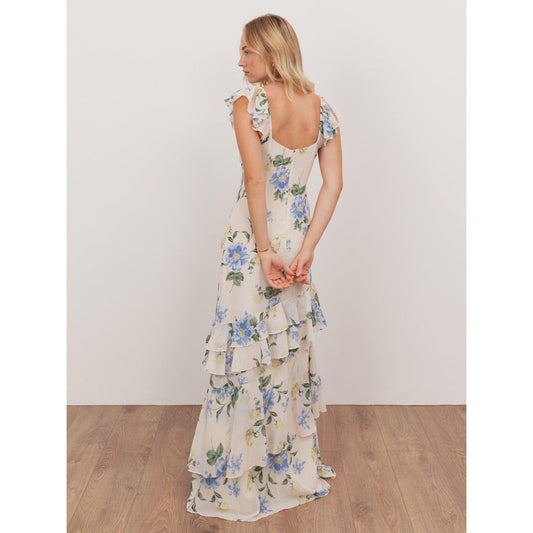 Anaya With Love Recycled Floral Flutter Sleeve Asymmetric Ruffle Maxi Dress