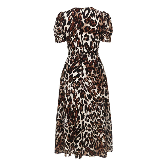 AX Paris Brown Leopard Print Puff Sleeve Smock Midi Dress