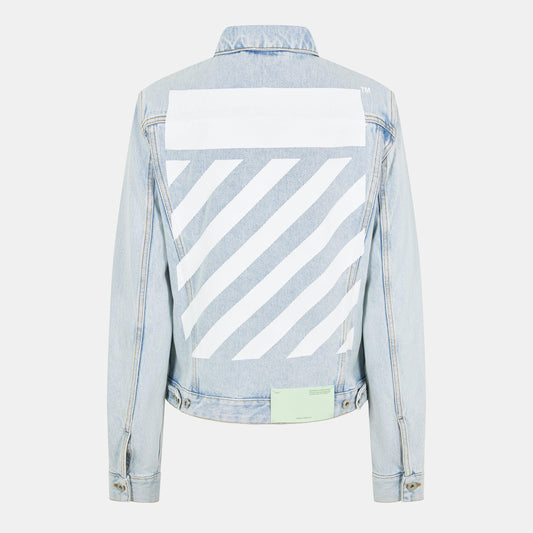 Women's Off-White Diagonal Cotton Long Sleeve Denim Jacket