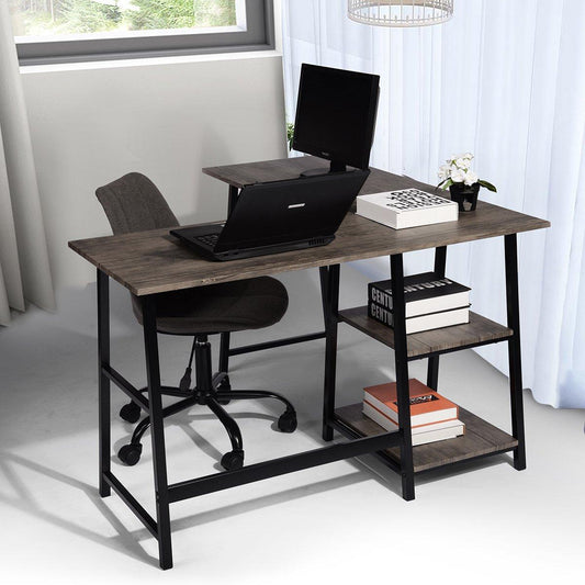 FurnitureR DROGBA Black and Wooden L-shaped Desk with 2 shelves