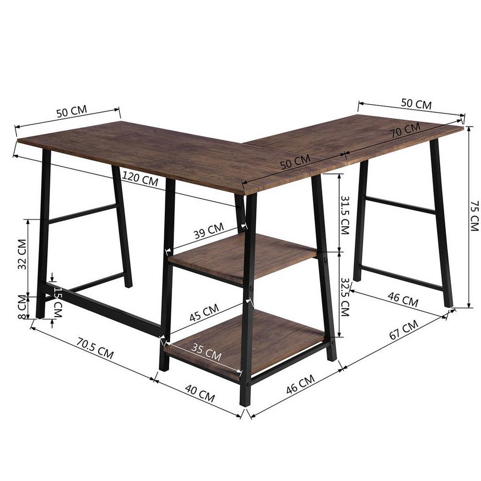 FurnitureR DROGBA Black and Wooden L-shaped Desk with 2 shelves