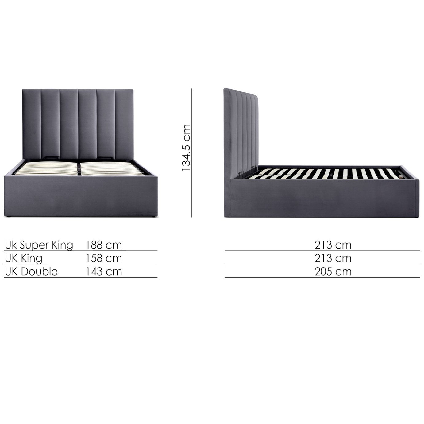 Time4Sleep Linea Double Velvet End Lift Ottoman Bed - Grey