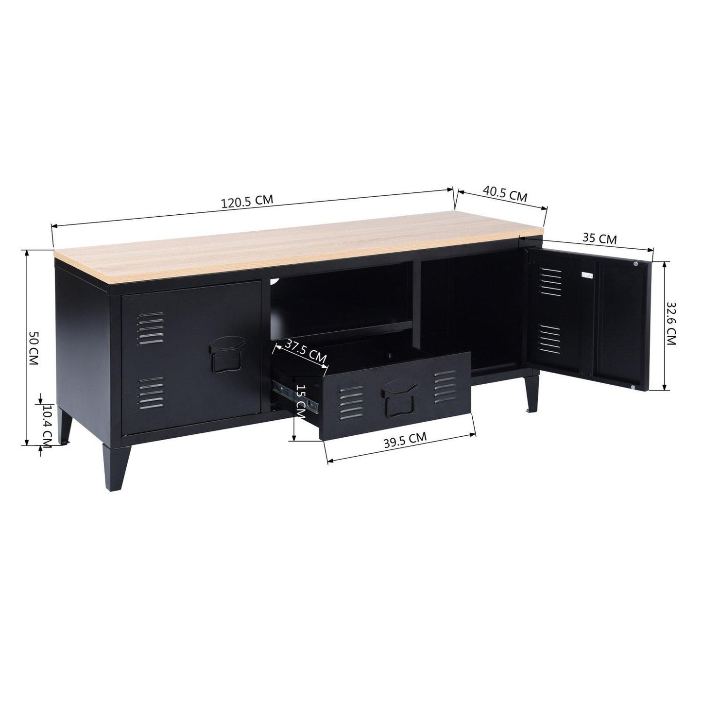 FurnitureR Industrial Metal TV Stand with Storage 120 cm Media Console Cabinet