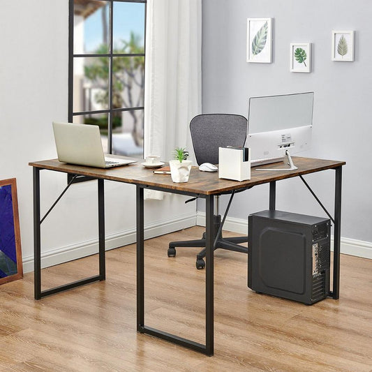 L-Shaped Corner Desk 129 cm Home Office Computer Table with Metal Frame