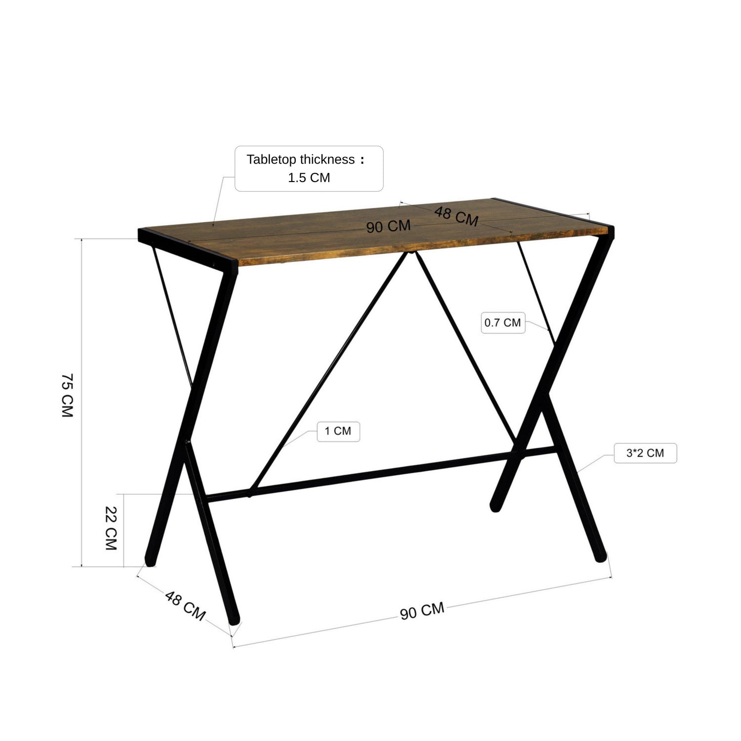 FurnitureR Computer Desk 90x48 cm Black Writing Table with Metal Frame